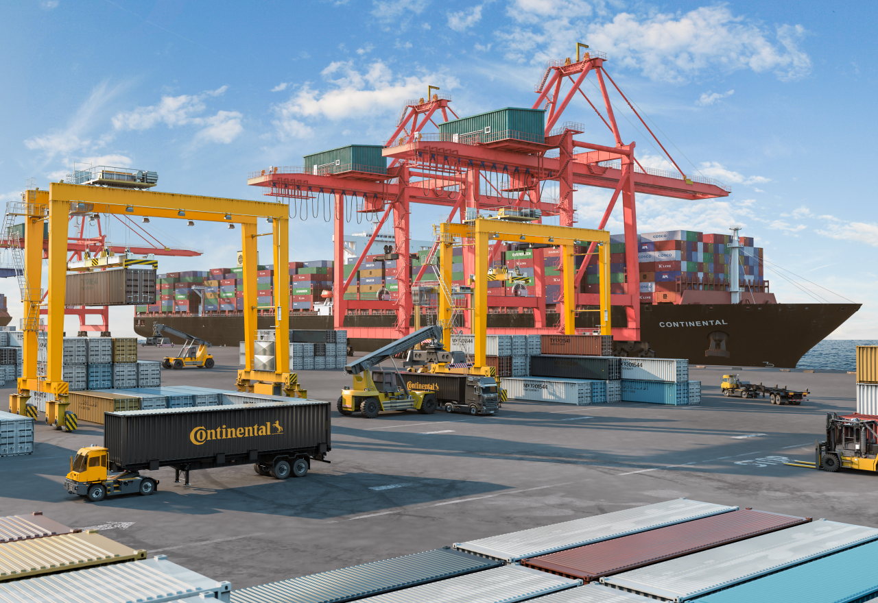 Aerial view of a container port