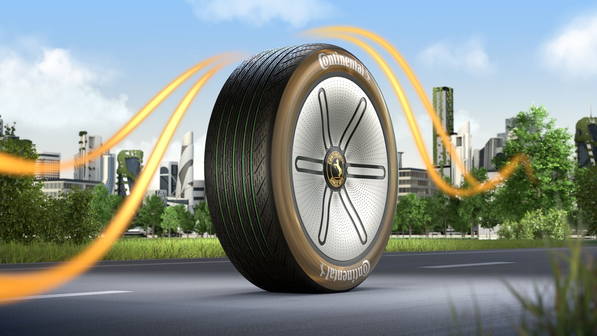 Ein Reifen mit innovativer Technologie auf einer Straße