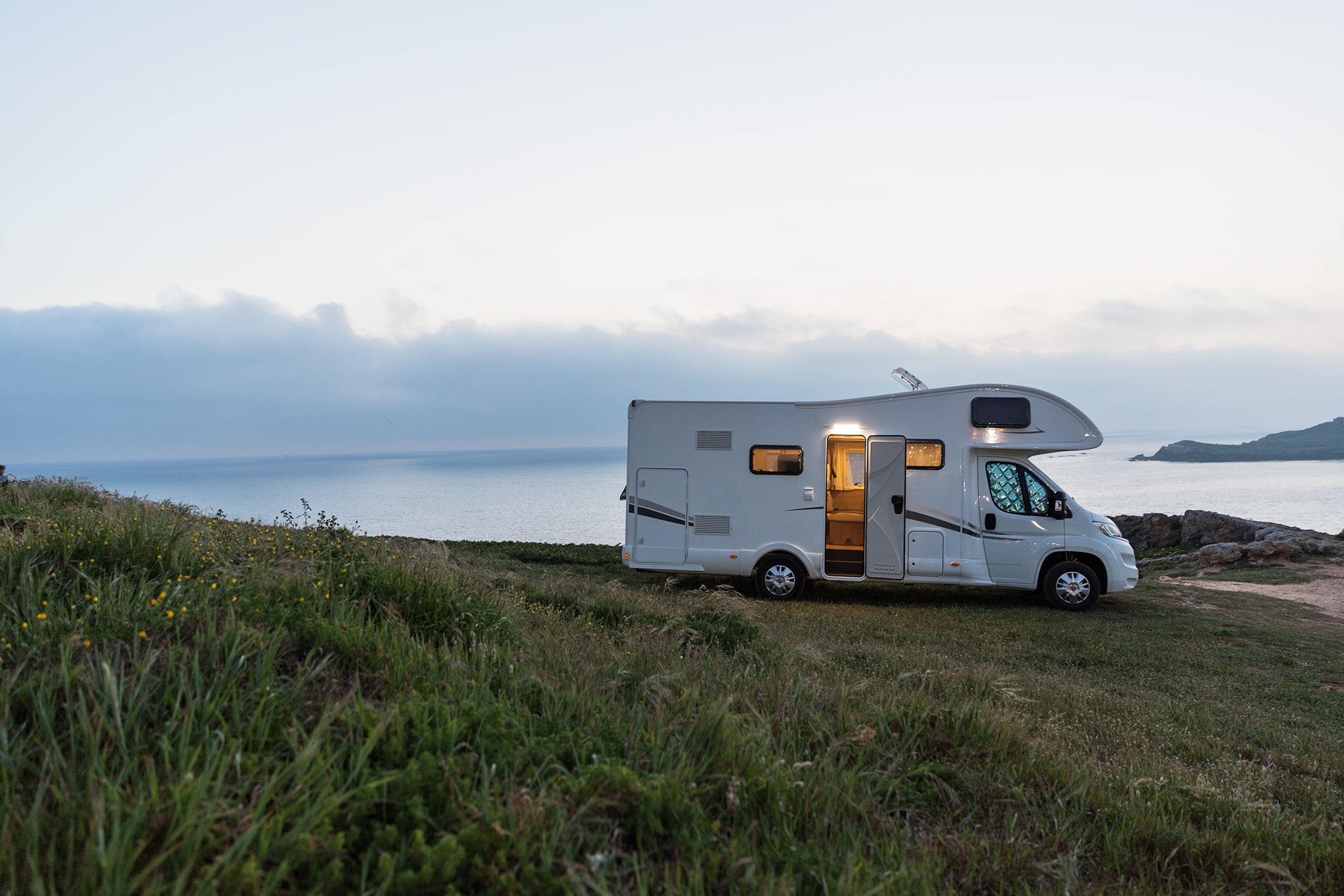 Motorhome parked near a beach