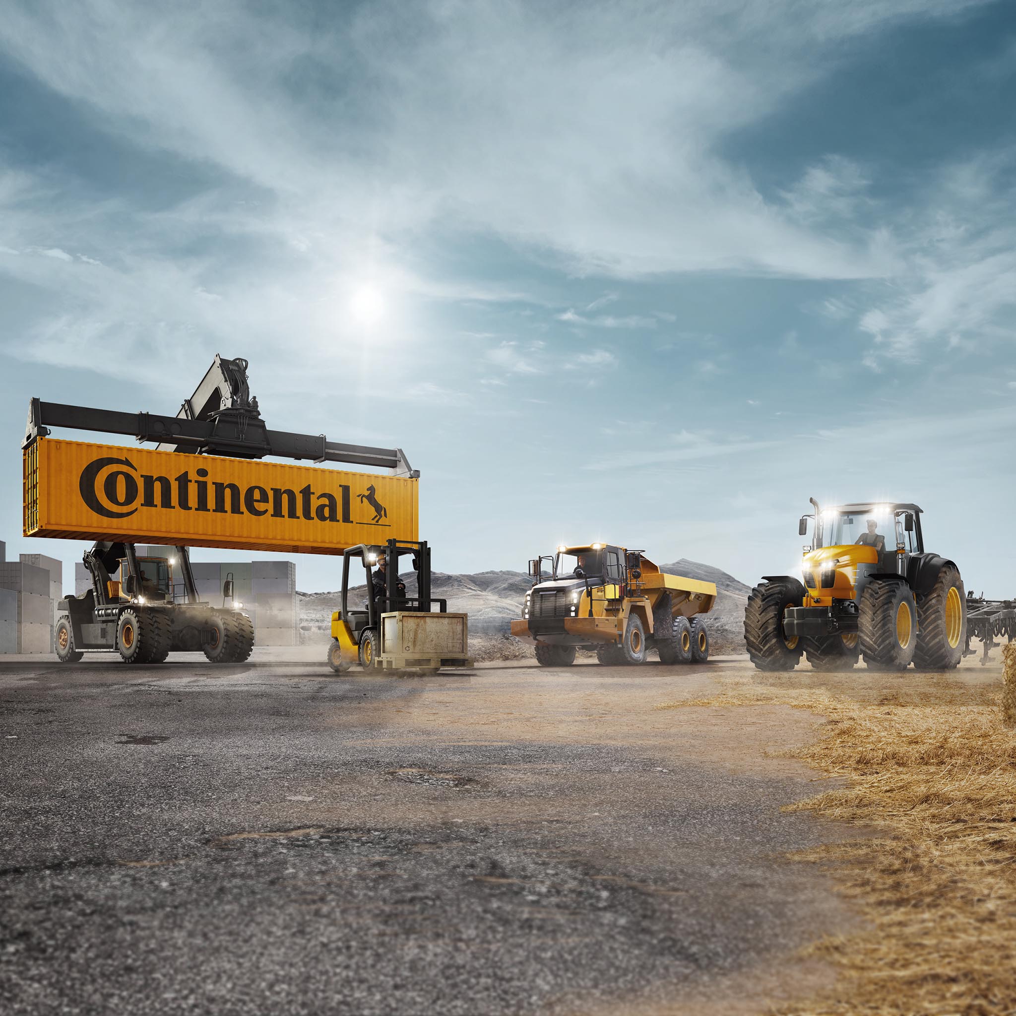 Various industrial vehicles side by side