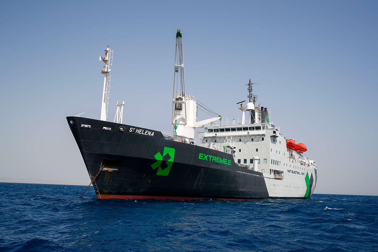 Absolutely integral to the ExtremeE experience is the RMS ste Helena. A former Royal Mail ship which transports the teams. The St Helena logistics ship